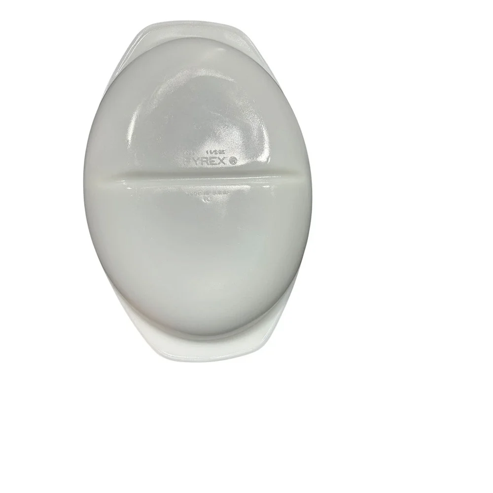 Pyrex 1063 White Milk Glass Divided Oval Serving Dish 1.5 Qt Vintage USA Made